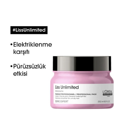 Loreal Professionnel Serie Expert Liss Unlimited Elektriklenme Karşıtı Ve Yoğun Yumuşaklık İçin Saç Maskesi 250ml Loreal Professionnel Serie Expert Liss Unlimited Elektriklenme Karşıtı Ve Yoğun Yumuşaklık İçin Saç Maskesi 250ml