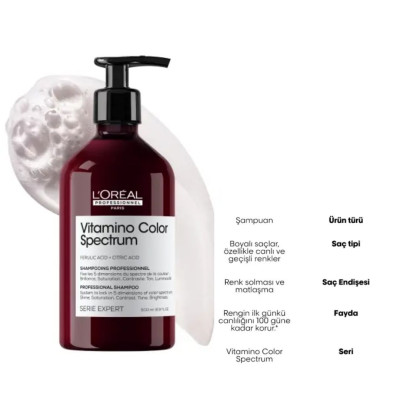 Loreal Professionnel Serie Expert Vitamino Color Spectrum Boyalı Saçlar İçin Solma Karşıtı Şampuan 500 ml Loreal Professionnel Serie Expert Vitamino Color Spectrum Boyalı Saçlar İçin Solma Karşıtı Şampuan 500 ml