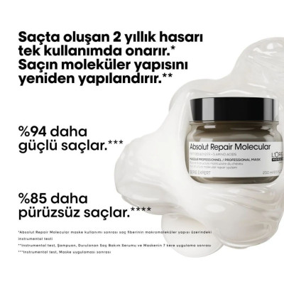 Loreal Professionnel Absolut Repair Molecular Tüm Yıpranmış Saçlar İçin Yoğun Onarıcı Maske 250ml Loreal Professionnel Absolut Repair Molecular Tüm Yıpranmış Saçlar İçin Yoğun Onarıcı Maske 250ml
