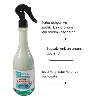 PROBORN 2 Phase Conditioner Sıvı Saç Spreyi Durulanmayan Çift Fazlı Fön Suyu 400ml