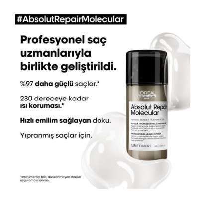 Loreal Professionnel Paris Serie Expert Absolut Repair Molecular Tüm Yıpranmış Saçlar İçin Durulanmayan Maske 100 ml Loreal Professionnel Paris Serie Expert Absolut Repair Molecular Tüm Yıpranmış Saçlar İçin Durulanmayan Maske 100 ml