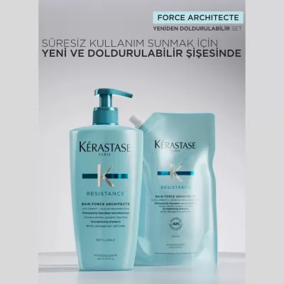 Kerastase Resistance Bain Force Architecte Zayıf Ve Yıpranmış Saçlar Için Onarıcı Şampuan 500 ml (1-2)